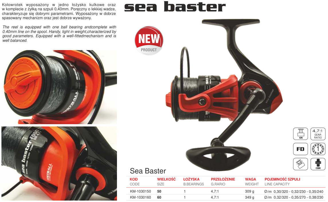 ROLA SEA BASTER FD60 1LEŽAJ + NAJLON 0,40MM 200M